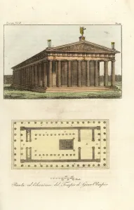 Prints of Elevation and plan of the Temple of Zeus or Jupiter at Mount Olympus. Pianta ed Elevazione del Tempio di Giove Olimpico Giulio Ferrario Prints: Elevation and Plan of the Temple of Zeus at Mount Olympus Print