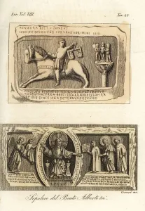 Historical Fashion Illustration Prints: Tomb of the Blessed Alberto da Bergamo, 13th century