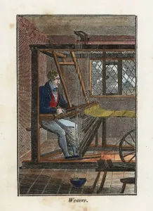 A Weaver at Work: Handcoloured Woodcut Print, 1818