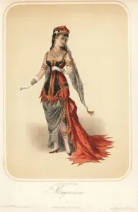 Prints of Woman in costume as a magician (magicienne) for a masquerade ball, late 19th century, Paris. Designed by M. Robin. Handcoloured lithograph published by Martinet, Paris, 1880s Fashion Prints: Late 19th Century Parisian Masquerade Ball Print