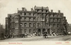 Prints of Westminster Hospital, London. Date: circa 1906 Hospital Prints: Westminster Hospital Print, London circa 1906