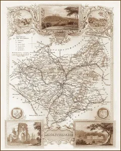 Prints of 1840s, Victorian, Map, of, Leicestershire, Vintage, Lantern, Slide, Leicester, Lutterworth, Market, Harborough, Bosworth, Ashby, de, la, Zouch, Hinckley, Charnwood, Forest, England, Edwardian, early Leicestershire Prints: 1840s Victorian Map of Leicestershire Print