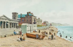 Prints of Beach at Hythe, Kent - Painted by landscape artist Alfred Robert Quinton for the Sevenoaks based publishing and printing company J. Salmon, and reproduced as a local view postcard Related Prints: 1920s Print: Beach at Hythe, Kent