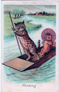 Louis Wain Cat Art Prints: Cat punting postcard by Louis Wain