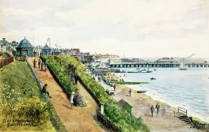 Prints of Cliff and Promenade, Clacton on Sea, Essex - Painted by landscape artist Alfred Robert Quinton for the Sevenoaks based publishing and printing company J Alfred Prints: Clacton on Sea Print, 1920s