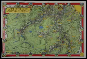 Prints of Pictorial map of the Colne Valley Cloth District in Yorkshire, drawn by the poster artist and designer Leslie MacDonald Gill the year before his death, in 1946 Yorkshire Prints: 1946 Leslie Gill Colne Valley Cloth District Print