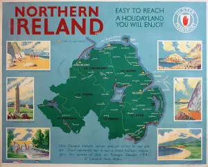 Map Prints: Northern Ireland Tourist Map Print circa 1950