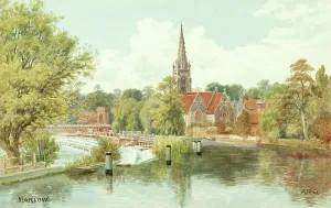 Prints of River Thames at Marlow, Buckinghamshire - Painted by landscape artist Alfred Robert Quinton for the Sevenoaks based publishing and printing company J. Salmon, and reproduced as a local view postcard United Kingdom Prints: River Thames at Marlow, Buckinghamshire Print 1910s
