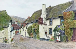 Prints of The Ship Inn, Porlock, Somerset - Painted by landscape artist Alfred Robert Quinton for the Sevenoaks based publishing and printing company J. Salmon, and reproduced as a local view postcard Somerset Prints: The Ship Inn, Porlock Somerset Print 1920s