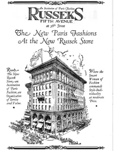 Prints of Advert for Russeks Store, New York - an institution of Paris fashion Date: 1924 Fashion Prints: Russeks Store, New York - Paris Fashion Print 1924