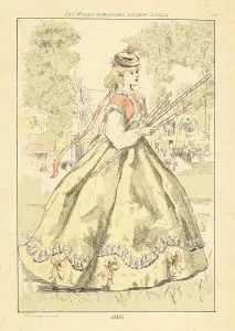 Vintage Women's Clothing Styles Prints: Fashionable lady at a fete or fair, Paris, 1866
