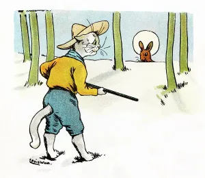 Louis Wain Cat Art Prints: Louis Wain Cat Scout hunting a bunny rabbit