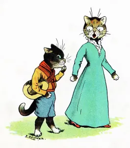Louis Wain Cat Art Prints: Louis Wain Cat Scout and his Mummy Puss