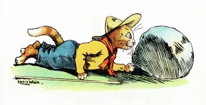 Louis Wain Cat Art Prints: Louis Wain Cat Scout stalking from behind a bolder