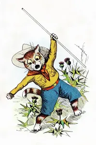 Louis Wain Cat Art Prints: Louis Wain Cat Scout walking barefoot on thistles