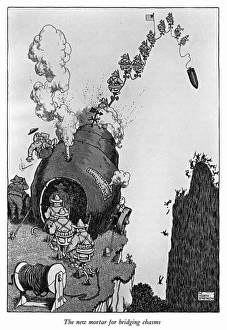 The New Mortar for Bridging Chasms, Heath Robinson WW1 The New Mortar for Bridging Chasms, Heath Robinson WW1