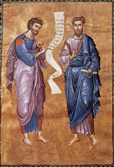 New Testament. The apostle James and St. Luke writing the Go New Testament. The apostle James and St. Luke writing the Go