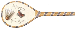 New Year card in the shape of a badminton racquet New Year card in the shape of a badminton racquet