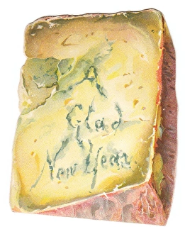 New Year card in the shape of a wedge of cheese New Year card in the shape of a wedge of cheese