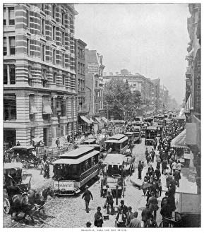 <b class=qtipBold><figcaption>New York/Broadway C1895</figcaption></b><br>New York: Broadway, full of traffic and people<br><em>© Mary Evans Picture Library 2015 - https://copyrighthub.org/s0/hub1/creation/maryevans/MaryEvansPictureID/10023299</em> New York/Broadway C1895