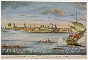<b class=qtipBold><figcaption>New York/General C1750</figcaption></b><br>A view of Fort George and the settlement of New York from the coastline<br><em>© Mary Evans Picture Library</em> New York/General C1750