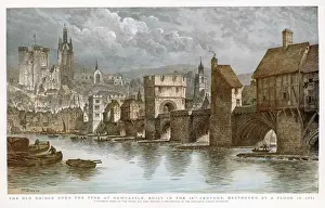Prints of The bridge over the Tyne at Newcastle, with buildings on it, destroyed by flood in 1771 Northern Ireland Prints: Newcastle Bridge Print - 18th Century Engraving