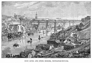 Prints of Newcastle upon Tyne after the construction of the High Level and Swing Bridges across the river Northern Ireland Prints: Newcastle upon Tyne Print, Late 19th Century