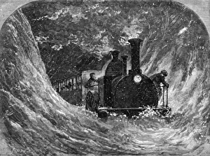 A night train stopped by a snow drift A night train stopped by a snow drift