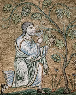 Noah drinking wine. Mosaic in the Baptistery of St. Marks B