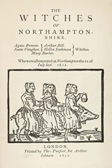 <b class=qtipBold><figcaption>Northamptonshire Witches</figcaption></b><br>Three of the witches of Northamptonshire, riding a pig - no wonder they were condemned to death in July 1612<br><em>© Mary Evans Picture Library</em> Northamptonshire Witches