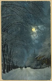 <b class=qtipBold><figcaption>Norwegian St in Snow</figcaption></b><br>A full moon illuminates a snow-covered Norwegian street at night.<br><em>© Mary Evans Picture Library</em> Norwegian St in Snow