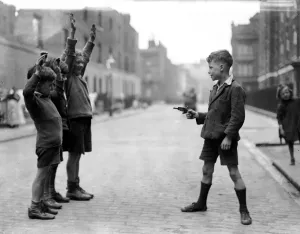 Vintage Boys Playing with Guns Print