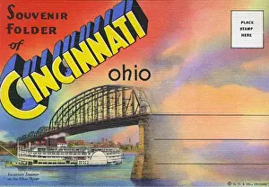 Ohio River Print with Excursion Steamer, circa 1940s