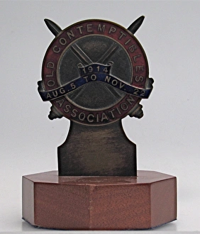 Old Contemptibles car badge on wooden base, WW1 Old Contemptibles car badge on wooden base, WW1