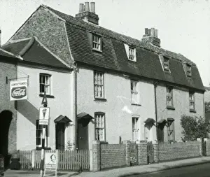 Prints of Old cottages - Black and white lantern slide. Row of small houses.. Part of Box 399. Boswell collection. Date: circa 1900 Bexley Prints: Black and White Lantern Slide Print of Row Houses circa 1900