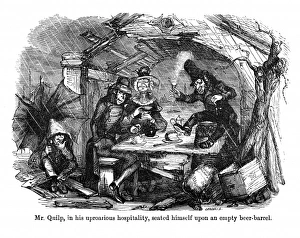 The Old Curiosity Shop, Mr Quilp seated on beer-barrel The Old Curiosity Shop, Mr Quilp seated on beer-barrel