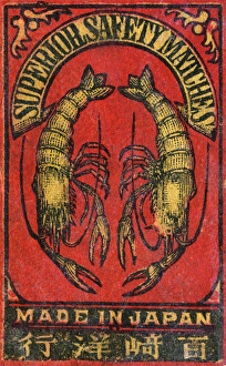 Old Japanese Matchbox label with two lobsters Old Japanese Matchbox label with two lobsters