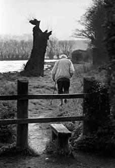 Old man on footpath, Suffolk, England Old man on footpath, Suffolk, England