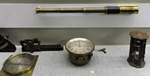 Images Dated 18th March 2012: Old navigational instruments. Vintage telescope, compass, ho