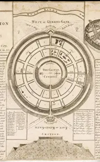 Prints of An exact plan and section of the castle of Old Sarum, above Salisbury Plain, showing the East or Kings Gate, the West, or Queens Gate and its proximity to the River Avon Avon Prints: Old Sarum Castle Print: East and West Gates Plan