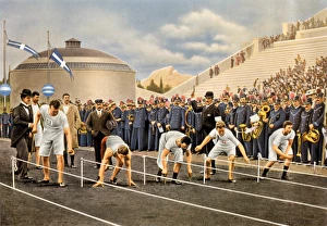 <b class=qtipBold><figcaption>Olympics/1896 Burke</figcaption></b><br>The start of the 100m won by Burke, America (wearing red shorts).<br><em>© Mary Evans Picture Library</em> Olympics/1896 Burke