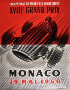 Prints of A poster for the Monaco Grand Prix of 29th May 1960, the 18th such race held at the tight, winding street circuit Monaco Prints: Monaco Grand Prix Print 1960