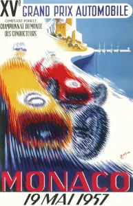 Prints of Poster for the 15th Monaco Grand Prix on the 19th May 1957 Monaco Prints: 1957 Monaco Grand Prix Print