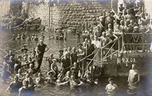 <b class=qtipBold><figcaption>Opatjia, Croatia - Bathers</figcaption></b><br>Opatjia, Croatia - Bathers swimming beneath the sea wall by the Hotel Kvarner. Date: 1908<br><em>© Mary Evans / Grenville Collins Postcard Collection</em> Opatjia, Croatia - Bathers