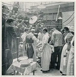 Prints of An operation at Charing Cross Hospital, London, watched by students and colleagues Hospital Prints: Charing Cross Hospital Operation Print