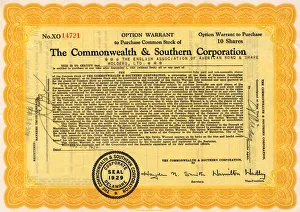 Option warrant, Commonwealth & Southern Corporation Option warrant, Commonwealth & Southern Corporation