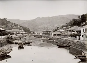 Ora Creek, baots and village - Japan Ora Creek, baots and village - Japan