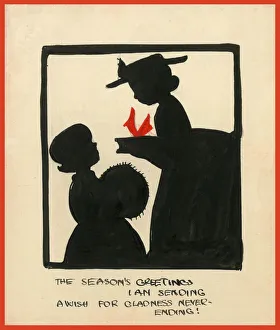 Original Artwork - Girl gives mother a Christmas present Original Artwork - Girl gives mother a Christmas present