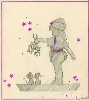 Original Artwork - Holding mistletoe above two mice Original Artwork - Holding mistletoe above two mice