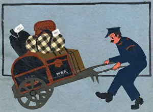 Original Artwork - Railway porter with laden trolley Original Artwork - Railway porter with laden trolley